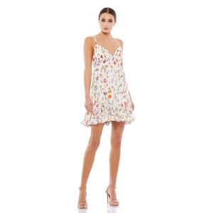 Mac Duggal Floral Butterfly Spaghetti Straps Plunge V Neck Mini Dress Size 6 NWT